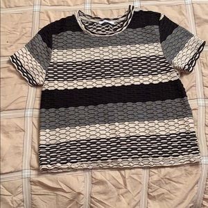 cream and black and grey shirt